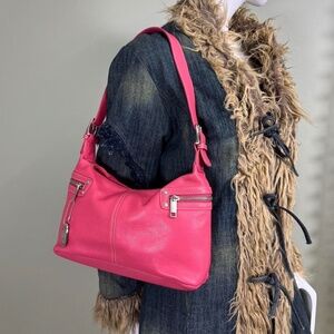 Tignanello hot pink leather shoulder bag Y2K 2000s purse silver zip  Genuine lea